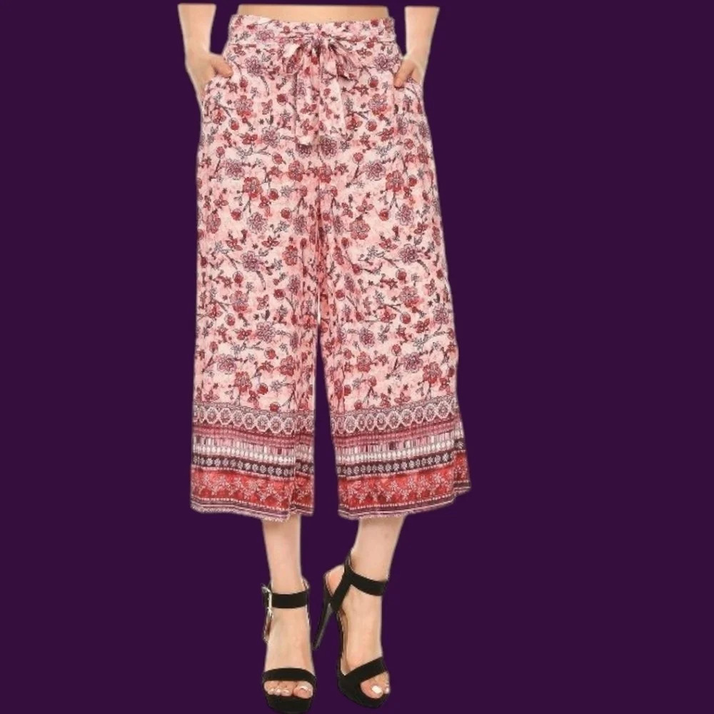 Yado cropped palazzo pants wide leg boho style size medium multicolor